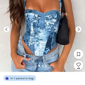 White Fox Boutique Blue Denim Corset Top